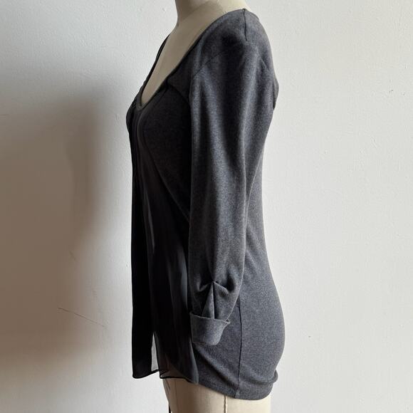 BRUNELLO CUCINELLI For Bergdorf Goodman Gray Cotton Silk Pleated Top - Picture 4 of 11